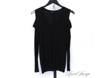 THESE ARENT CHEAP : LIKE NEW MONROW MADE IN USA BLACK RIBBED STRETCH OPEN SHOULDER SHIRT L