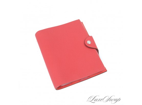 THE STAR OF THE SHOW! BRAND NEW UNUSED HERMES MADE IN FRANCE 'A HUMAN ODYSSEY' TOMATO RED LEATHER NOTEBOOK