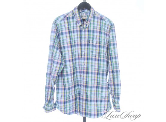 THE CLASSICS : MODERN MENS BARBOUR OF ENGLAND PASTEL MADRAS PLAID TAILORED FIT BUTTON DOWN SHIRT L