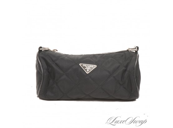 THE CONDITION THOUGH! AUTHENTIC PRADA MADE IN ITALY BLACK DIAMOND QUILTED 7' MAKEUP BAG WITH IPI ZIPPER