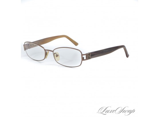 #8 THE STAR OF THE SHOW! AUTHENTIC FENDI MADE IN ITALY GREY/AMBER HORN EFFECT CRYSTAL FF MONOGRAM GLASSES