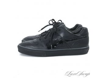 THE STARS OF THE SHOW! AUTHENTIC LOUIS VUITTON MENS BLACK LEATHER AND PATENT MONOGRAM SNEAKERS 10 (US 11)