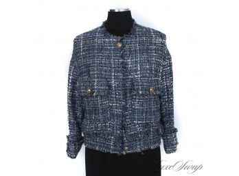 BRAND NEW WITH TAGS $129 CHANEL-ESQUE ZARA BLUE FANTASY TWEED UNSTRUCTURED BLOUSON JACKET XS