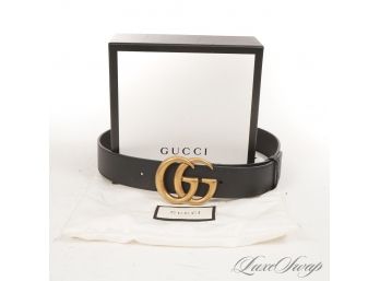 OMGGGGGG AUTHENTIC AND CURRENT SEASON $590 GUCCI 400593 BLACK LEATHER WIDE 'MARMONT' BELT WITH ORIGINAL BOX 34