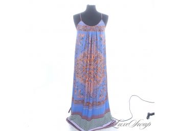 PERFECT FOR THE BONFIRE! LIKE NEW DREAM DAILY BLUE AND BROWN MAXI STRETCH JERSEY DRESS S