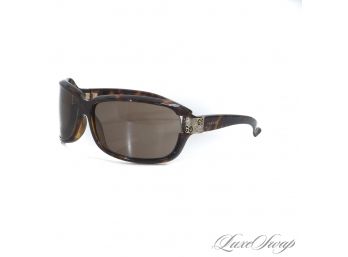 THE STAR OF THE SHOW! AUTHENTIC A CONDITION GUCCI MADE IN ITALY TORTOISE BROWN CRYSTAL GG SHIELD SUNGLASSES