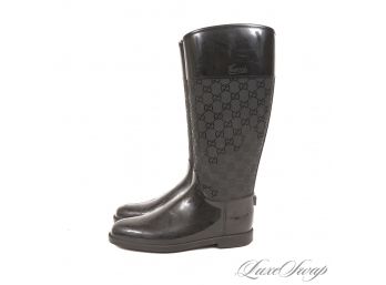 THE STARS OF THE SHOW! AUTHENTIC GUCCI MADE IN ITALY BLACK RUBBER GG MONOGRAM RAIN / EQUESTRIAN BOOTS 39 (9)