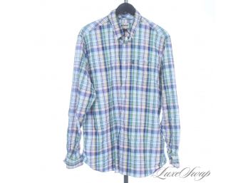 THE CLASSICS : MODERN MENS BARBOUR OF ENGLAND PASTEL MADRAS PLAID TAILORED FIT BUTTON DOWN SHIRT L