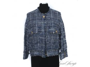BRAND NEW WITH TAGS $129 CHANEL-ESQUE ZARA BLUE FANTASY TWEED UNSTRUCTURED BLOUSON JACKET M