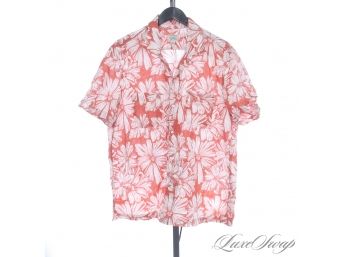 ALOHA BOYS, WELCOME TO SUMMER! MENS J. CREW VOILE COTTON WHITE AND RUST TROPICAL HAWAIIAN SHIRT L