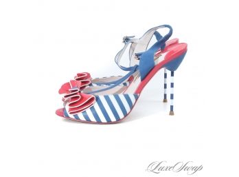 GOD BLESS THE USA : LIKE NEW 1X WORN SOPHIA WEBSTER $535 'VIVI BOW' SHOES IN RED WHITE AND BLUE STRIPS 39.5