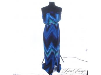 INSANE LIKE NEW WITHOUT TAGS TWELFTH STREET CYNTHIA VINCENT BLUE CHEVRON IKAT STRAPLESS MAXI DRESS S