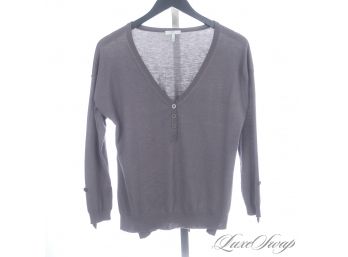 THIS IS SO NICE : LIKE NEW JOIE CHARCOAL GREY CASHMERE BLEND PLUNGING NECK HENLEY SWEATER S