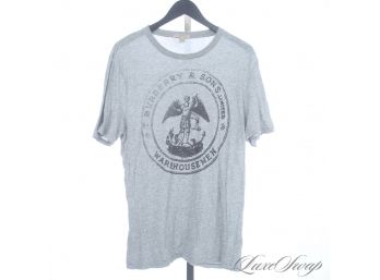 AUTHENTIC BURBERRY MENS SUPERSOFT HEATHER GREY TEE SHIRT WITH LARGE STAMP LOGO GRAPHIC L