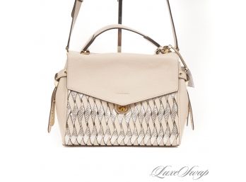 BRAND NEW WITHOUT TAGS AUTHENTIC MICHAEL KORS OATMEAL 'BRISTOL' BAG WITH TWISTED BRAID PYTHON PRINT LEATHER