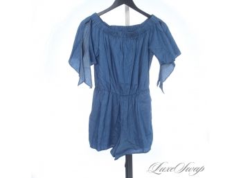 YOUR BRUNCH OUTFIT SORTED : LIKE NEW WITHOUT TAGS ZOE DENIM CHAMBRAY FLUTTER SLEEVE SHORTSET ROMPER M
