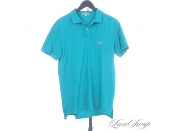 AUTHENTIC BURBERRY MENS BRIGHT TURQUOISE PIQUE TENNIS SHIRT WITH PRORSUM KNIGHT LOGO L