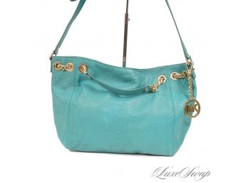 AWESOME COLOR : BRAND NEW WITHOUT TAGS AUTHENTIC MICHAEL KORS TURQUOISE PYTHON PRINT SLOUCHY LEATHER HANDBAG