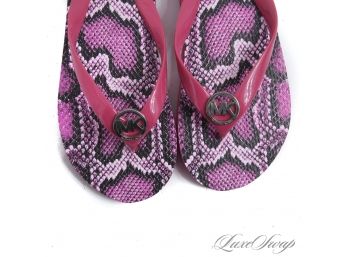 BRAND NEW WITHOUT TAGS AUTHENTIC MICHAEL KORS HOT PINK PYTHON PRINT 'JETSET' FLIP FLOP SANDALS 6