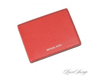 BRAND NEW WITHOUT TAGS AUTHENTIC MICHAEL KORS MENS FLAME RED PEBBLED LEATHER ID WINDOW SLIM WALLET