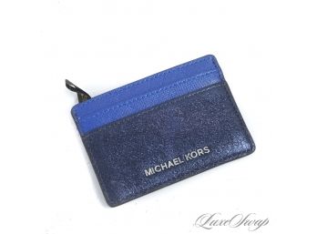 BRAND NEW WITHOUT TAGS AUTHENTIC MICHAEL KORS DOUBLE BLUE ROYAL METALLIC SAFFIANO LEATHER CARD CASE WALLET