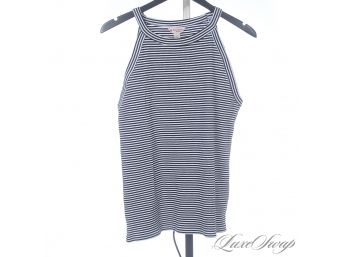 BRAND NEW WITH TAGS BROOKS BROTHERS BLACK AND WHITE STRIPED STRETCH KNIT SLEEVELESS TANK L