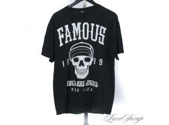THIS IS GREAT : TRAVIS BARKER BLINK 182 FAMOUS STARS & STRAPS 1999 BLACK WASHED SKULL LOGO TEE SHIRT L