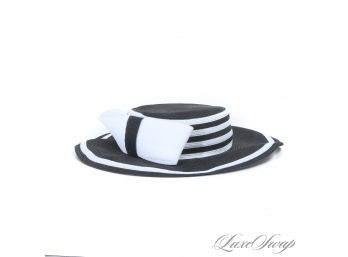 LET THAT INNER DIVA OUT!!! BRAND NEW WITH TAGS MONDI MADE IN ITALY BLACK AND WHITE STRIPED SUMMER HAT