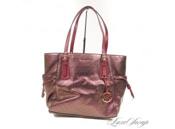 BRAND NEW WITHOUT TAGS AUTHENTIC MICHAEL KORS 'VOYAGER' IRRIDESCENT MULBERRY MK MONOGRAM NEVERFULL BAG