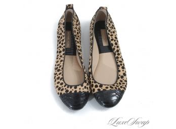 BRAND NEW WITHOUT TAGS AUTHENTIC MICHAEL KORS NATURAL CHEETAH PRINTED PONYSKIN / GENUINE SNAKE BALLET FLATS 6