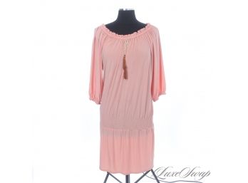 LIKE NEW WITHOUT TAGS MISA LOS ANGELES DUSTY PINK STRETCH BOHO TASSEL BOATNECK RUCHED WAIST DRESS M