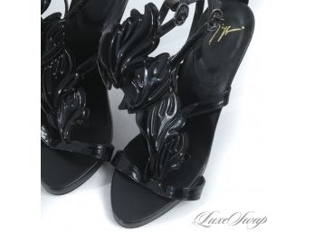 OH MY GOD GO LOOK THESE UP : GIUSEPPE ZANOTTI DESIGN BLACK STRAPPY SANDALS WITH RESIN WING FLAME DETAIL 36