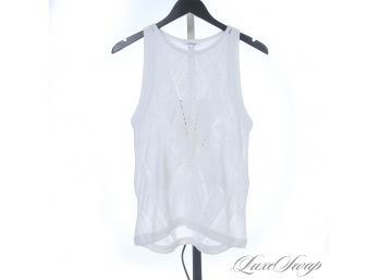 WAS NOT CHEAP : HELMUT LANG WHITE CROCHET KNITTED HIGH LOW SLEEVELESS TANK TOP S