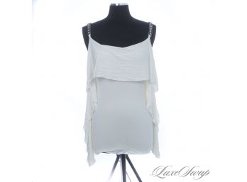 WE KNEW YOU WERE LOOKING FOR ONE! LIKE NEW WITHOUT TAGS BAILEY 44 USA MADE WHITE JERSEY TANK W/CHAIN STRAPS M
