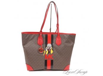 BRAND NEW WITHOUT TAGS AUTHENTIC MICHAEL KORS SS20 EVA MK MONOGRAM TOTE W/RED TRIM AND GRAFFITI GIRL