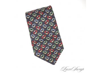 MADE IN ENGLAND, THE GOOD STUFF! AUTHENTIC BURBERRY LONDON NAVY MENS SILK TIE WITH WHIMSICAL LIFE PRESERVERS