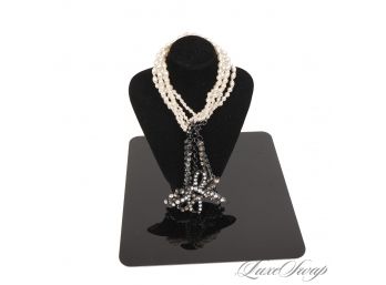 MANNN THIS IS AWESOME! DOUBLE SIDED FAUX PEARL AND BLACKENED METAL CRYSTAL BOW NECKLACE