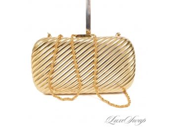 RARE FIND : VINTAGE 1970S 1970S SAKS FIFTH AVENUE MADE IN ITALY GOLD RIBBED KIDNEY SHAPED METAL EVENING BAG