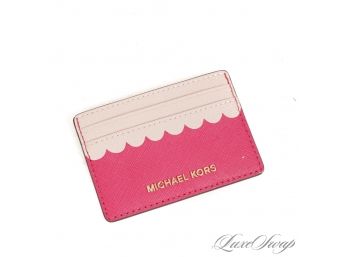 GEAR UP FOR GIFT GIVING : BRAND NEW AUTHENTIC MICHAEL KORS ROSE PINK AND MAGENTA SAFFIANO LEATHER CARD CASE