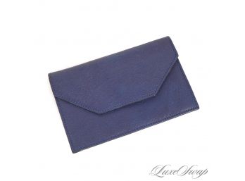 VERY HIGH QUALITY MARINE BLUE GOATSKIN LEATHER UNLINED ENVELOPE POUCH CLUTCH WALLET