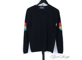 SHOW THE PRIDE LOVE! EXPENSIVE WYSE LONDON 100 PERCENT CASHMERE NAVY SWEATER WITH RAINBOW HEARTS 1