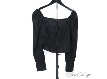 BRAND NEW WITH TAGS NASTY GAL (!!) STRAIGHT TALK BLACK POPLIN CORSET BUTTONED SIDE ZIP BOATNECK TOP 6