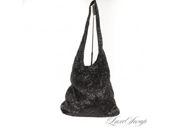 BRAND NEW WITH TAGS $495 ALICE & OLIVIA BLACK FULLY SEQUIN EMBROIDERED FEEDER SACK BAG
