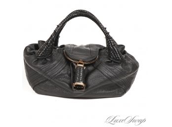 EXCELLENT CONDITION FENDI MADE IN ITALY BLACK LEATHER 'SPY' HOBO BAG SERIAL 2573-8br511rru-058