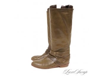 THEYRE GREAT : JOAN & DAVID OLIVE GREEN NAPPA LEATHER PULL ON JODHPUR STRAP COSSACK BOOTS MADE IN ITALY 8