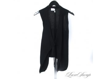 BRAND NEW WITH TAGS $200 T LOS ANGELES 100 PERCENT CASHMERE BLACK RUFFLED BUTTONLESS VEST SWEATER S