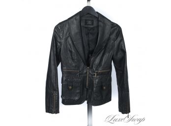 BAD GALS WHERE ARE YA : CURRENT AND FRESH TCEC BLACK LEATHER FEEL SHAWL COLLAR SHORT ZIP JACKET 4