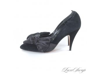 SUCH A STATEMENT : BEVERLY FELDMAN MADE IN SPAIN BLACK DUCHESS SATIN EVENING PUMPS WITH BIG BOW 8