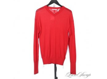 LIKE NEW AND FREAKING LUXURIOUS HELMUT LANG PURE CASHMERE FIRE ENGINE RED PLUNGING NECK SWEATER S
