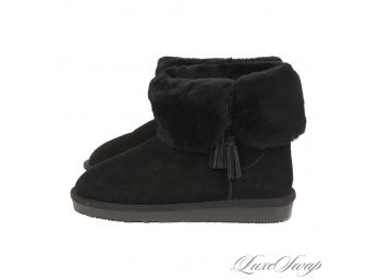 BRAND NEW WITHOUT BOX GOOCE BOOTS BLACK SUEDE NATURAL SHEARLING LINED FOLDOVER BOOTS 8